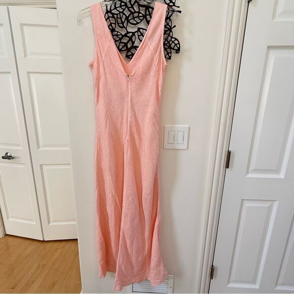 Haris Cotton V Neck Maxi Linen Dress in Warm Pink S NWOT - Picture 7 of 11